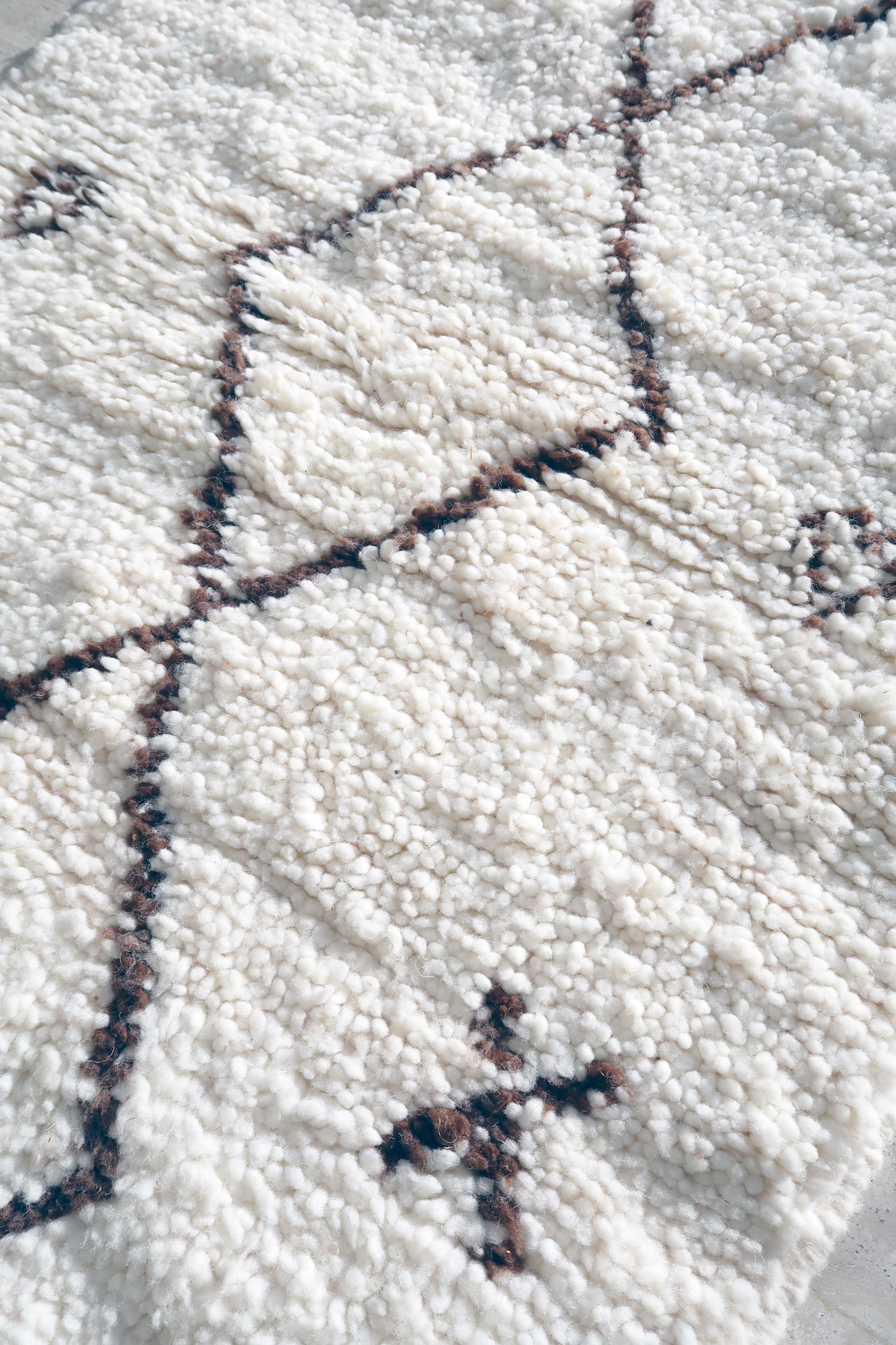 Brown and white Berber Béni Ouarain rug with diamonds in wool