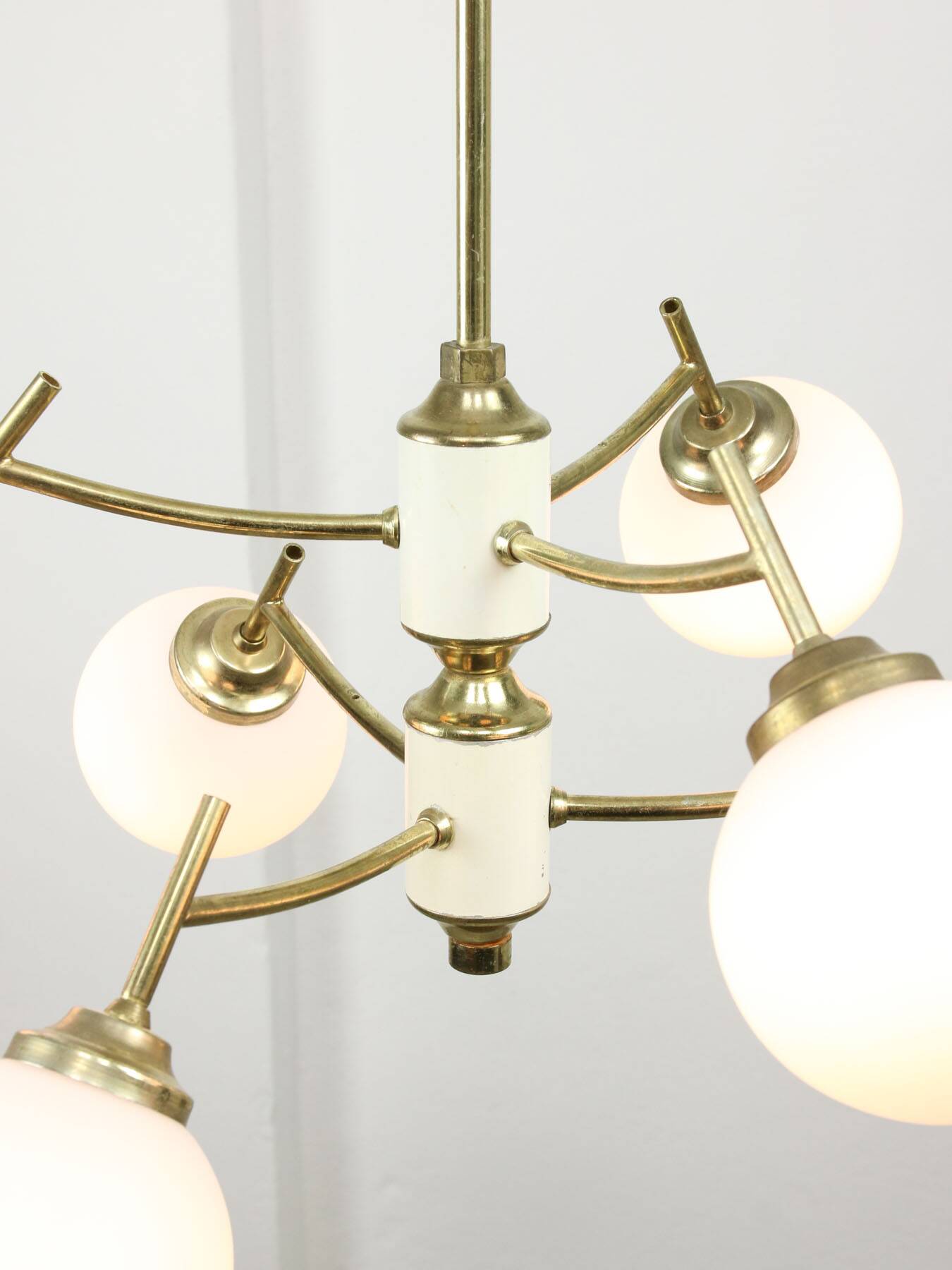 Mid-century Italian Brass and Opaline Chandelier, 50s