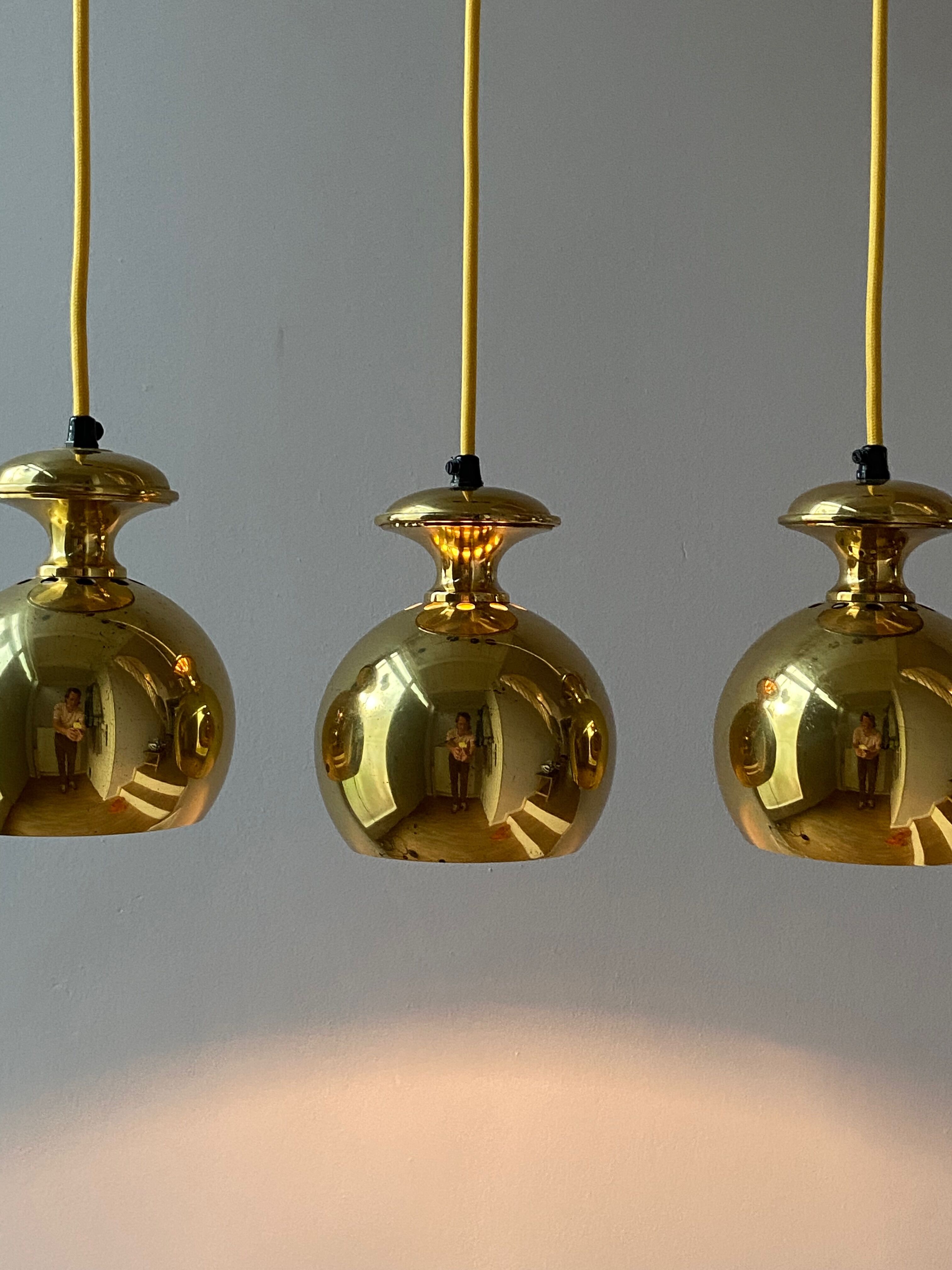 Set of three Vintage Golden Bell Scandi-Lamp Pendant Lamps 1960's Denmark