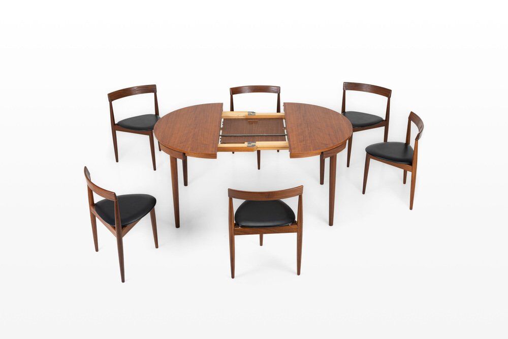 Roundette dining set by Hans Olsen for Frem Rojle, Table + 6 chairs, 1950s