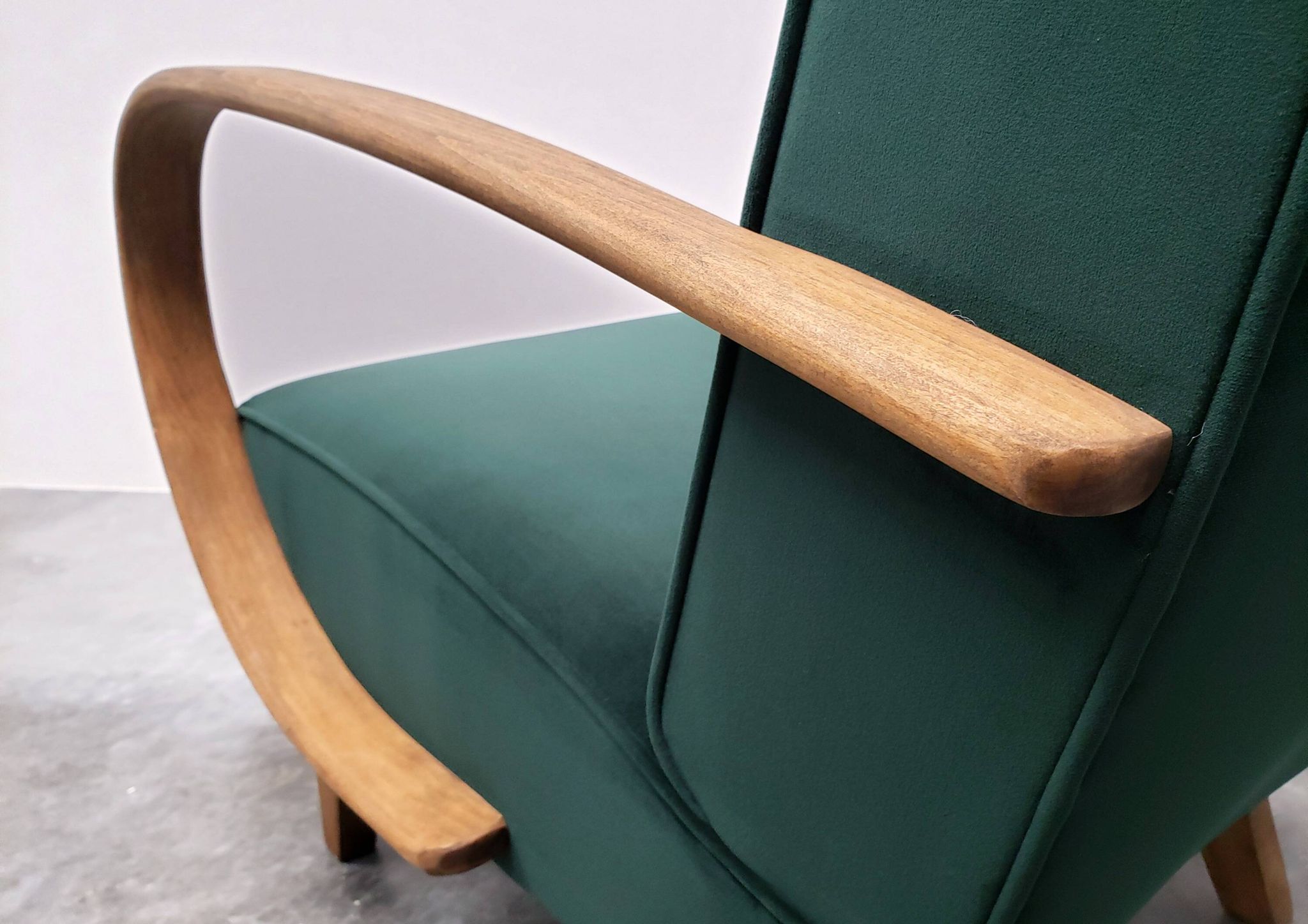 1930 Jindrich Halabala Bentwood Armchair in Emerald Green Velvet