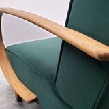 1930 Jindrich Halabala Bentwood Armchair in Emerald Green Velvet