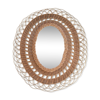 Oval sun 60s rattan mirror 59x67cm