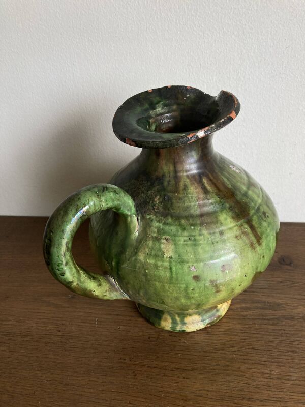 Jarre Provence 1950 en terre vernissée verte