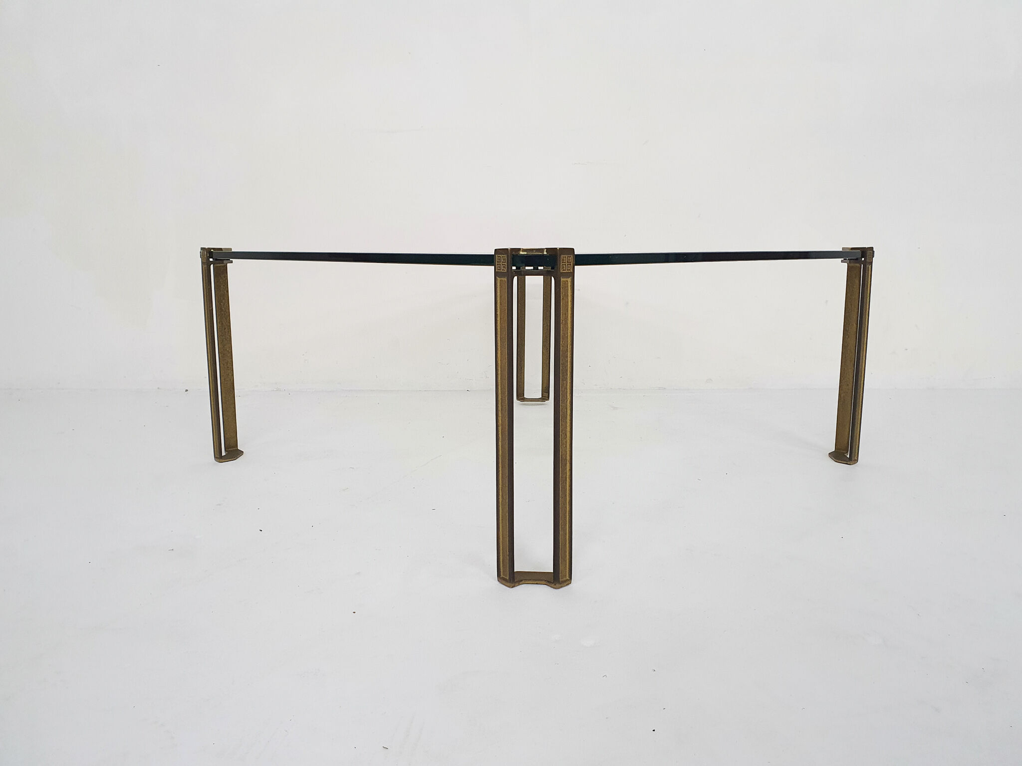 Peter Ghyczy for Ghyczy brass and glass square coffee table, 1970's