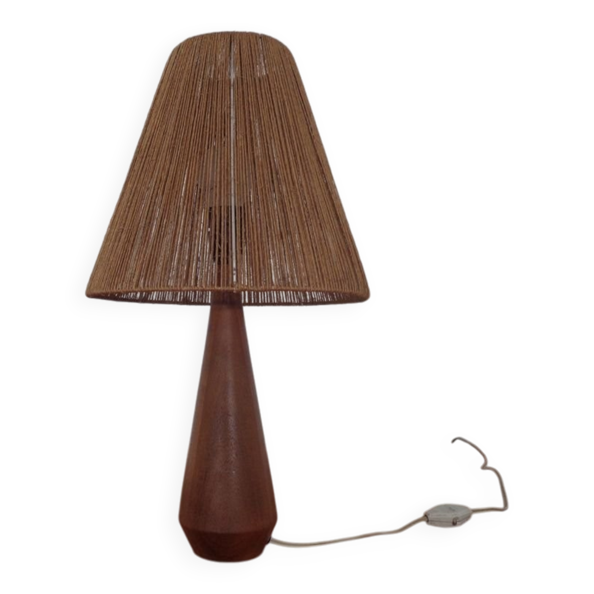 Mid-Century Danish Teak and Sisal Table Lamp, 1950s