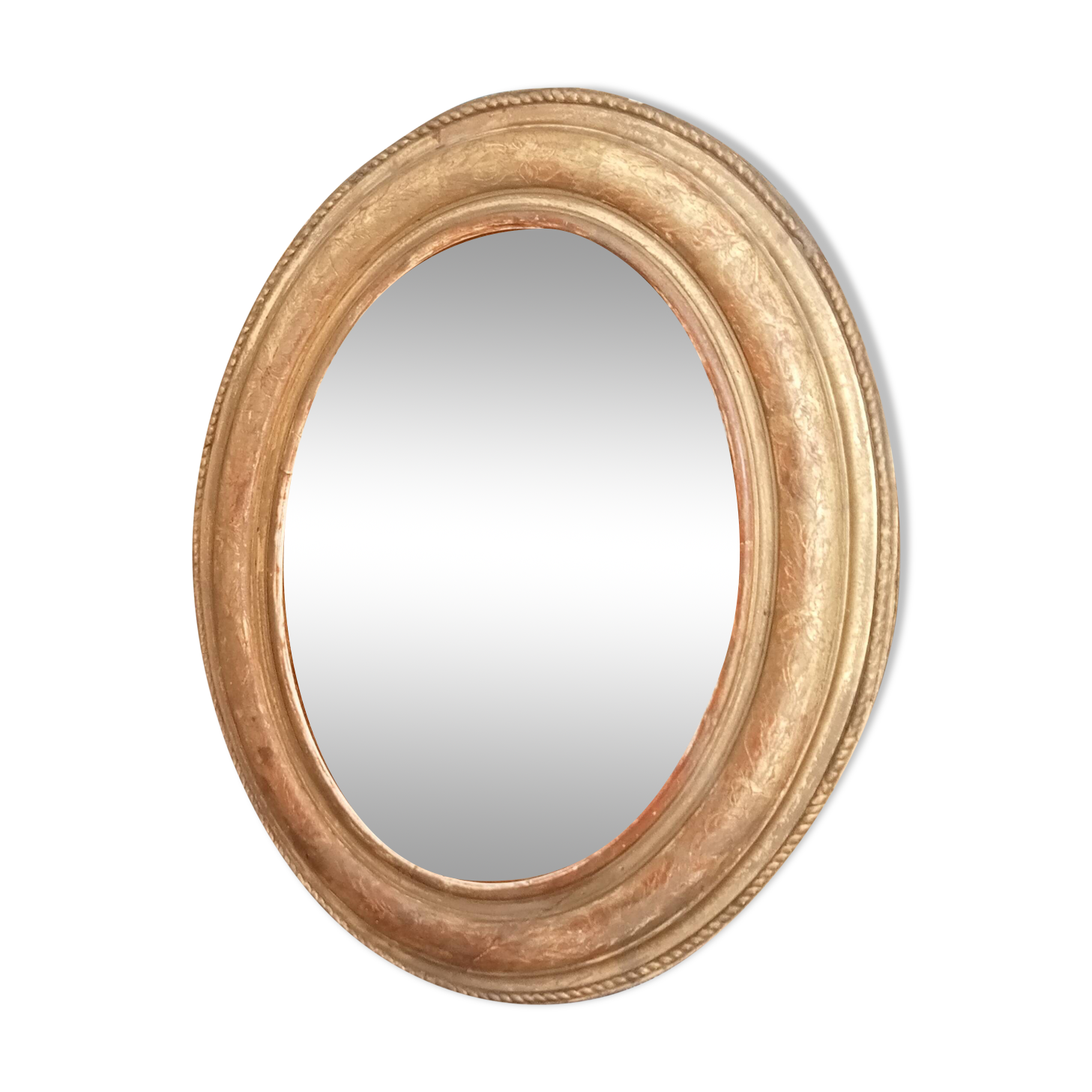 Louis Philippe 19th century oval gilded mirror in wood and stucco
