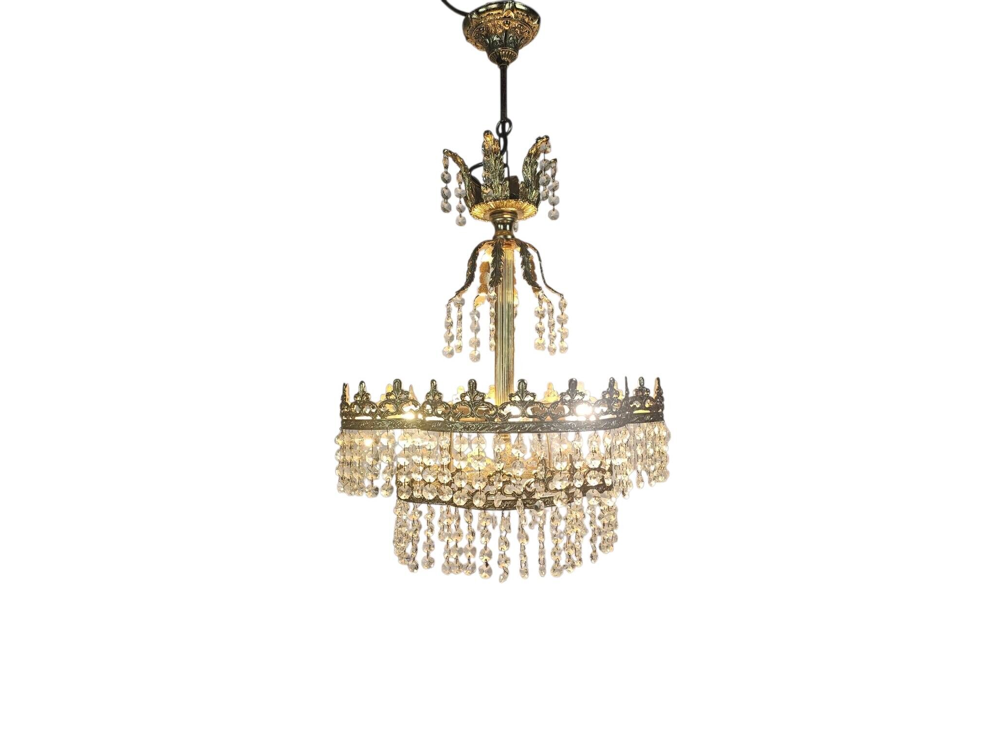 Chandelier - Hollywood Regency - gilded - crystal - 3rd quarter of the 20th