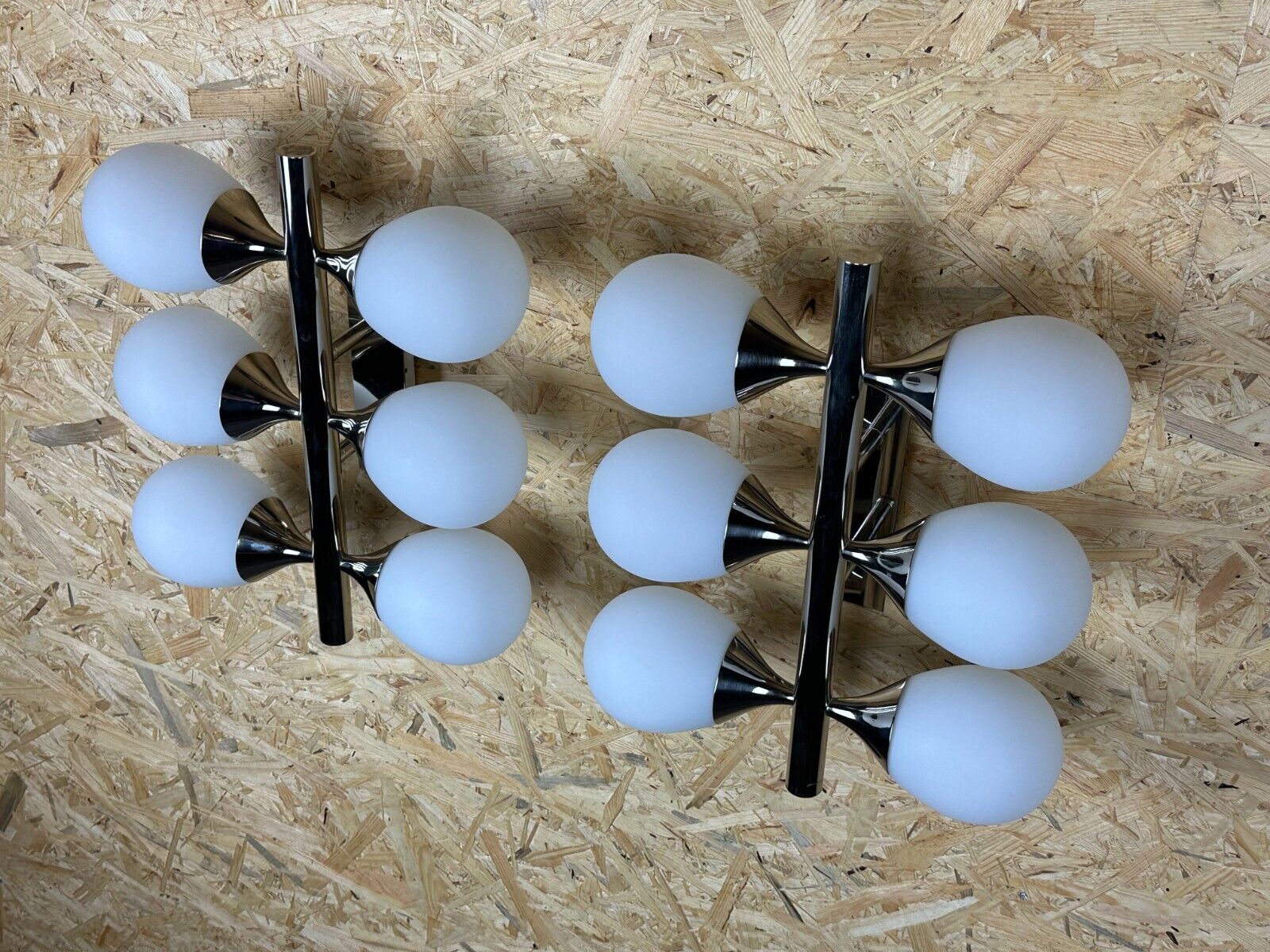 2x 60s 70s 6-bulb Sputnik wall lights by Kaiser Leuchten opal glass