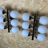 2x 60s 70s 6-bulb Sputnik wall lights by Kaiser Leuchten opal glass