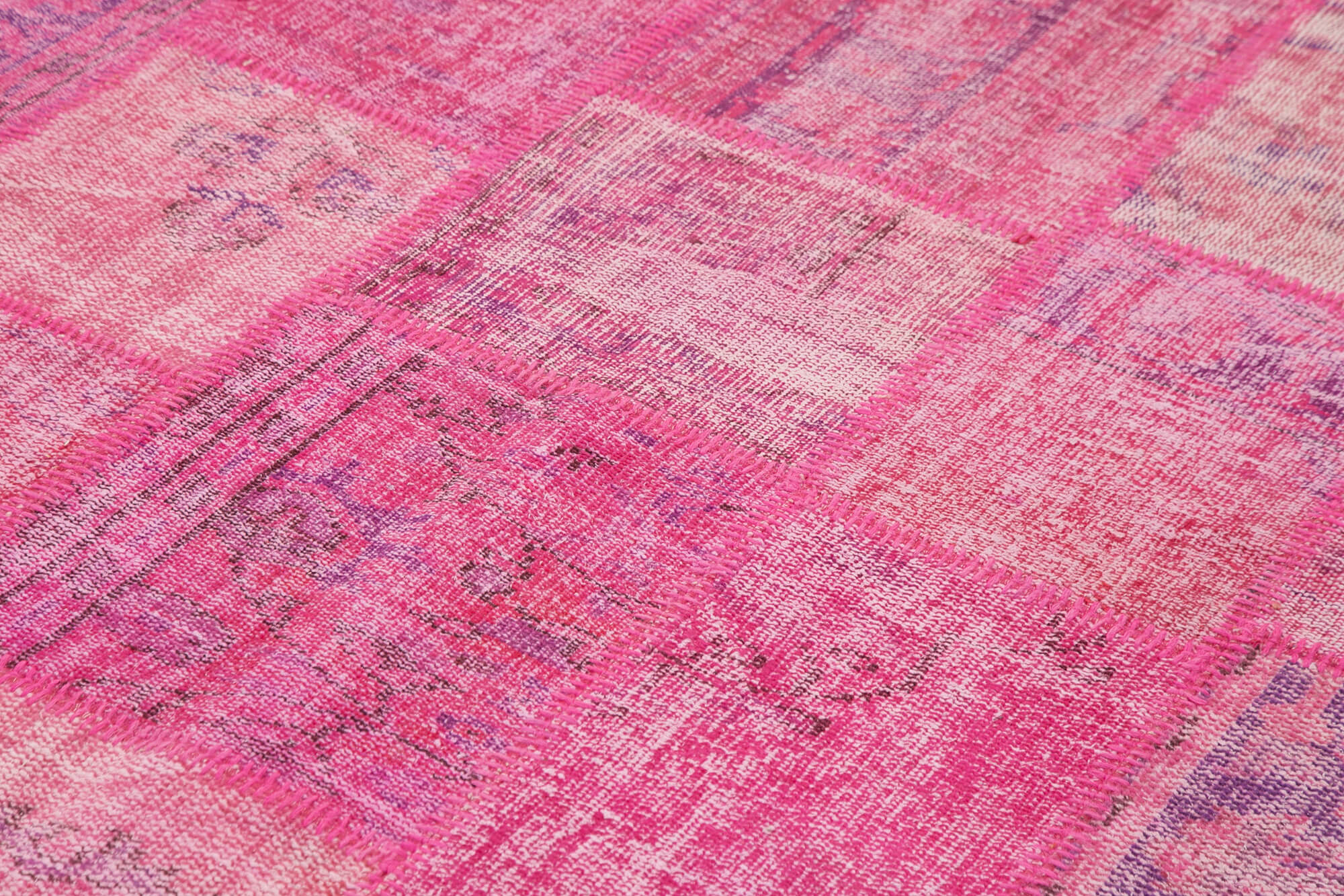 Handwoven Turkish Contemporary 205 cm x 302 cm Pink Patchwork Carpet