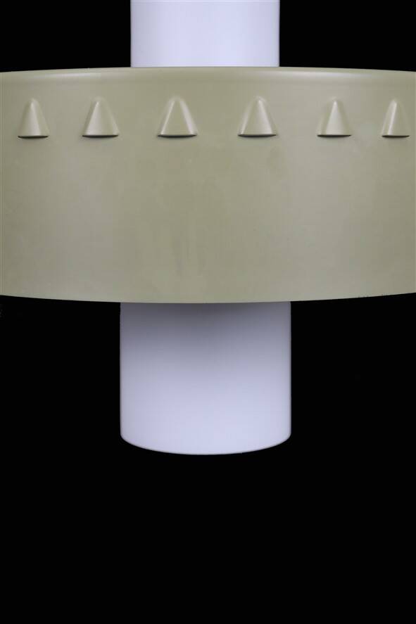 Mid-century pendant lamp / opal glass / brass / light green / Danish modern design / 1960s / 1970s