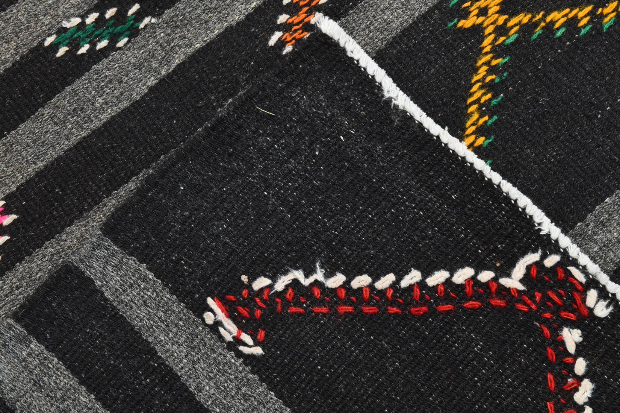 8x11 Gray & Black Striped Pattern Turkish Kilim Rug, 235x337Cm