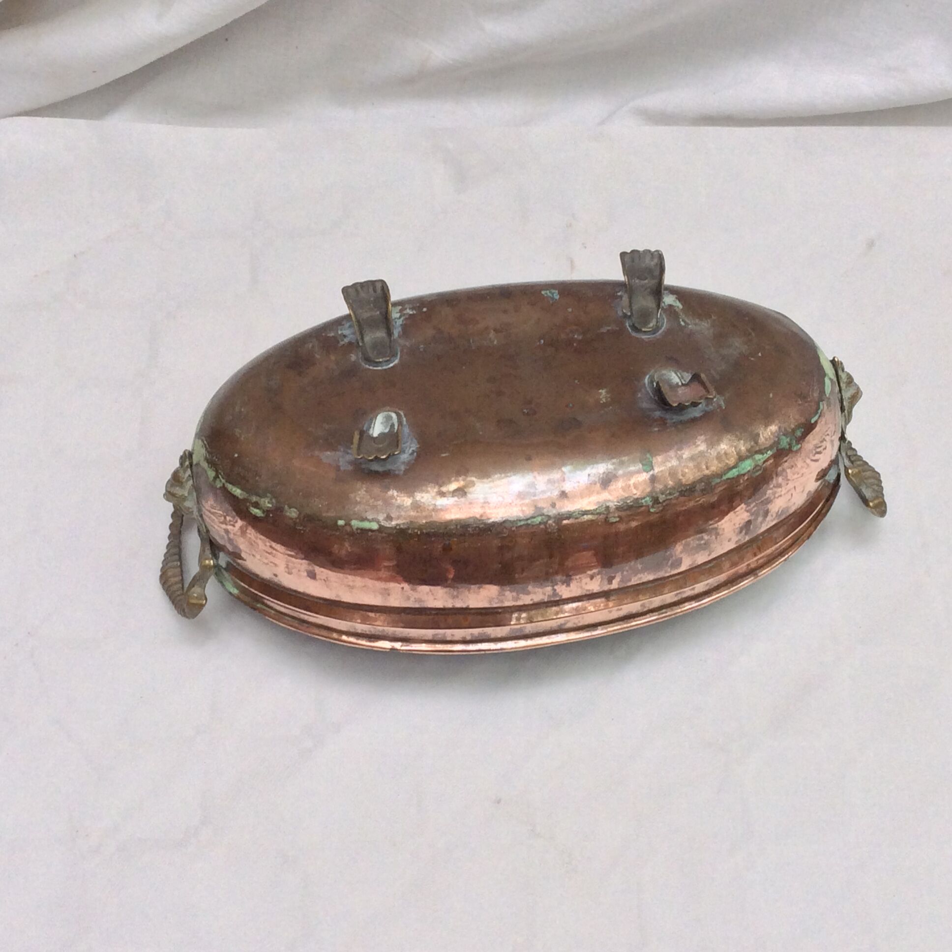 Oval copper planter on vintage feet