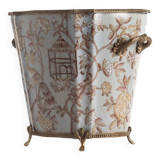 High peacock porcelain and bronze flowerpot