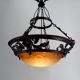 Wrought Iron and Glass Paste Pendant Light, Art Nouveau / Art Deco, Early 20th Century