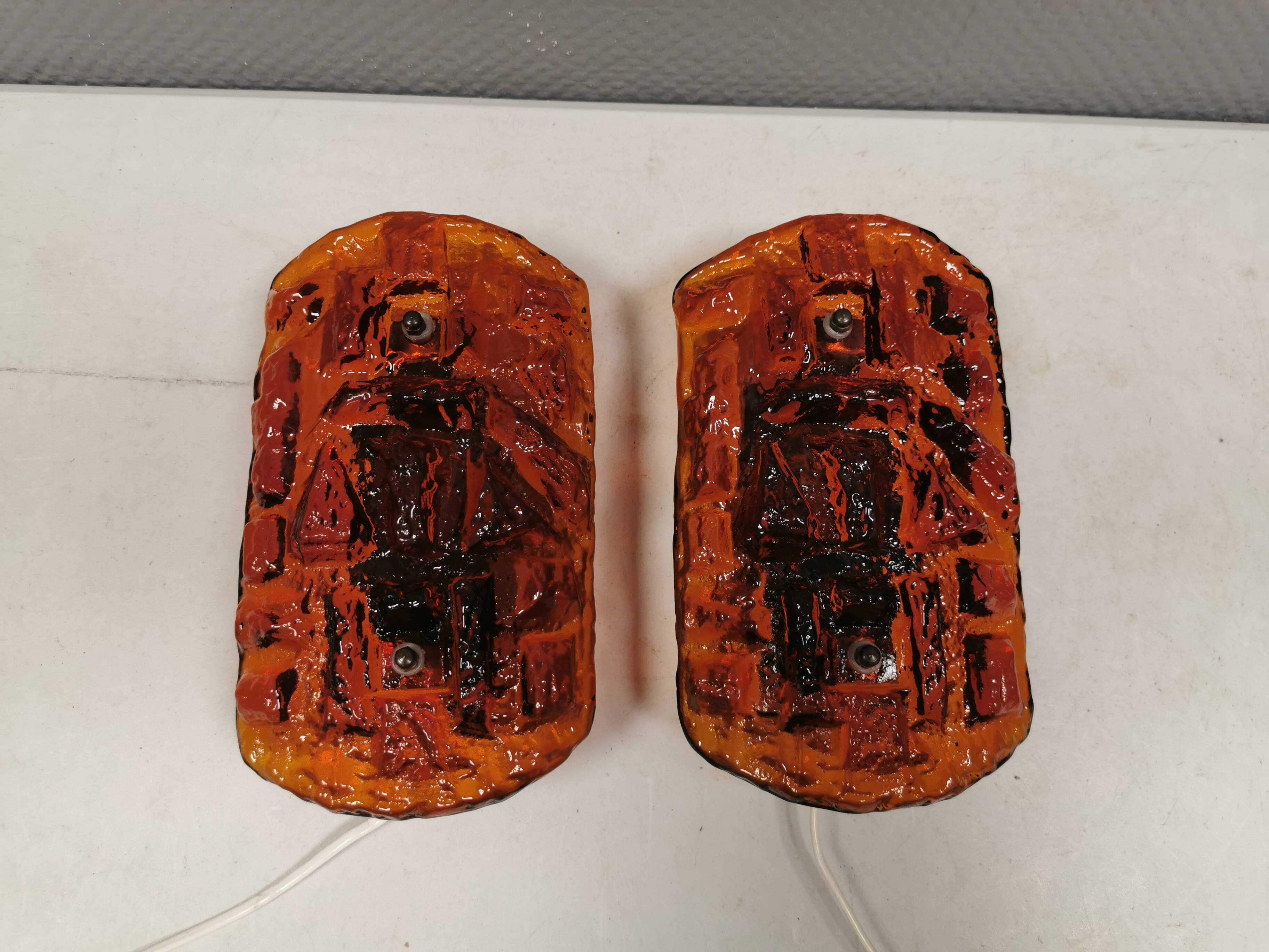 A set of wall lamps in amber-colored glass from Danish Vitrika, 1970s