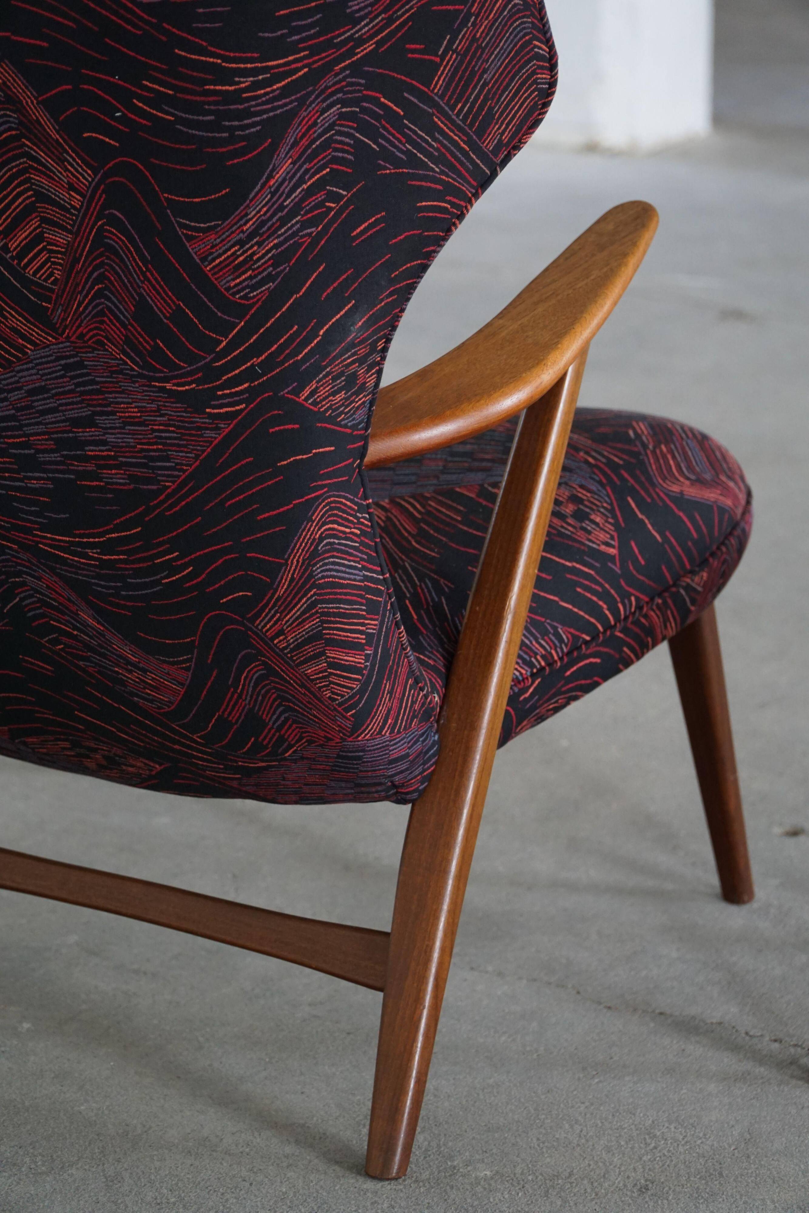 Madsen & Schubell, accent chair and stool in teak, reupholstered, 1950s