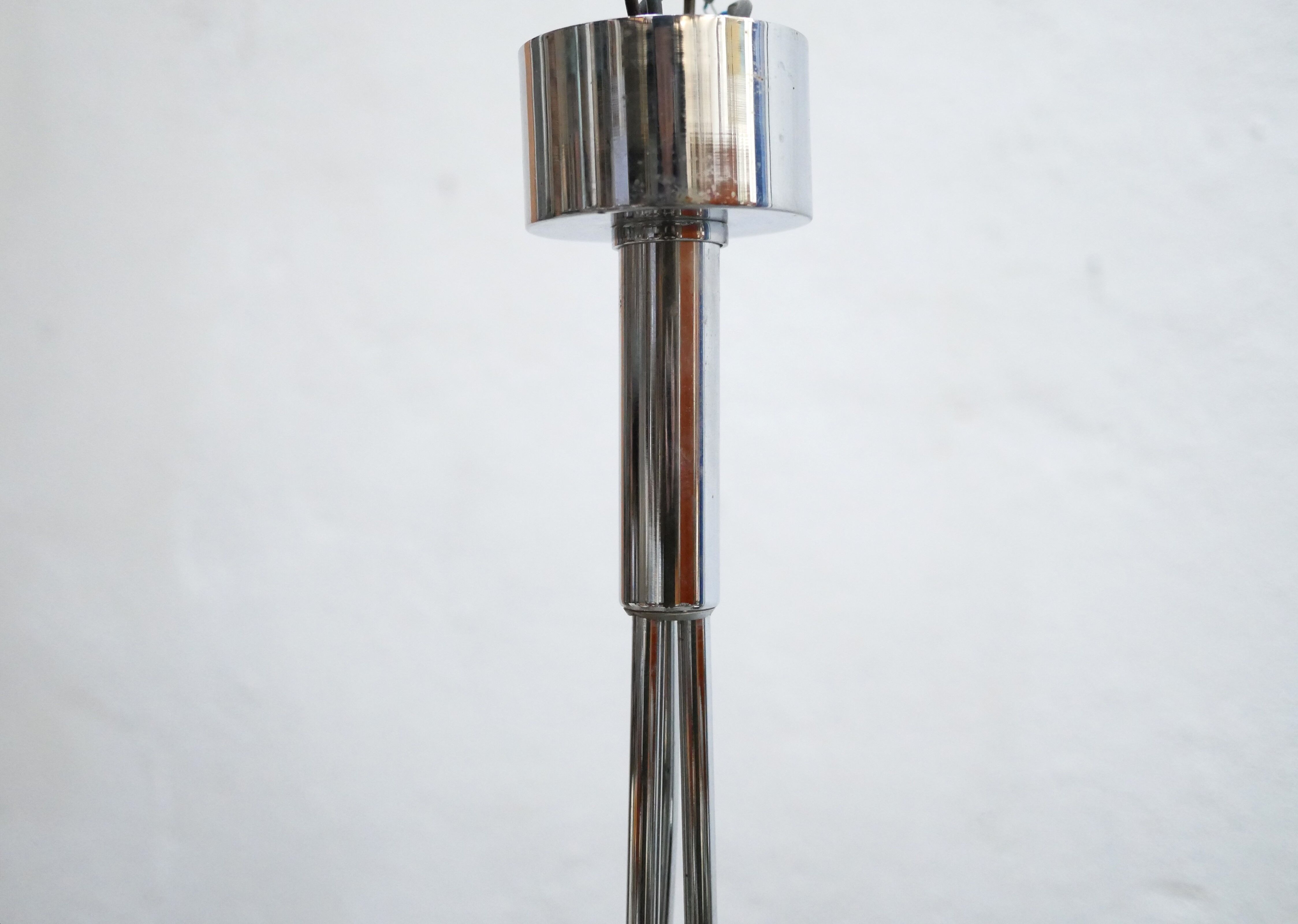 Vintage chandelier in chromed metal and smoked glass