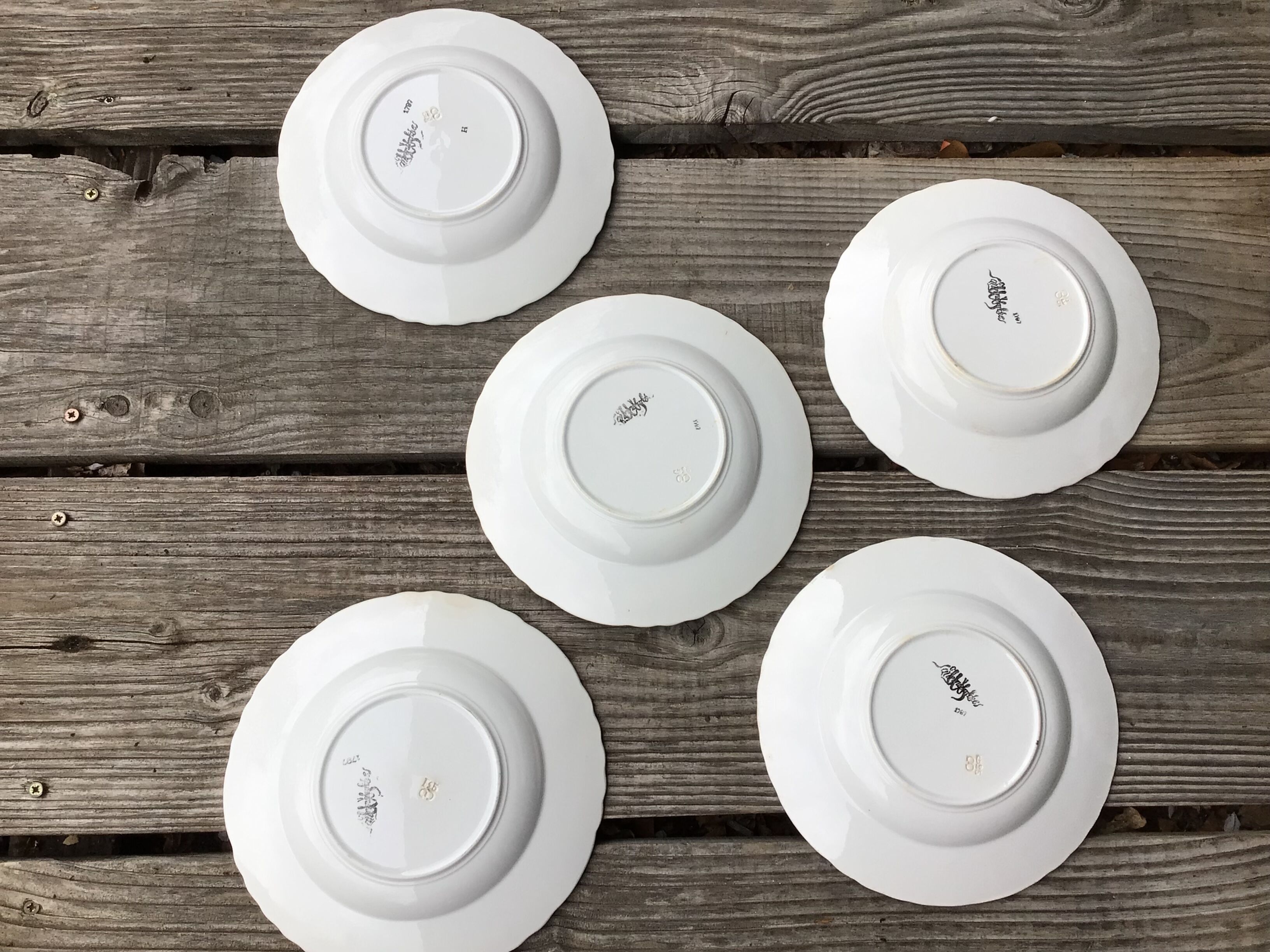 5 Hollow plates Sarreguemines wavy edge blue white flowers