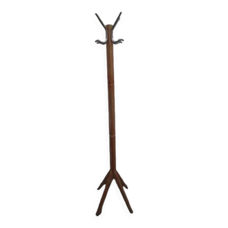 Old coat rack in blond wood, compass feet
