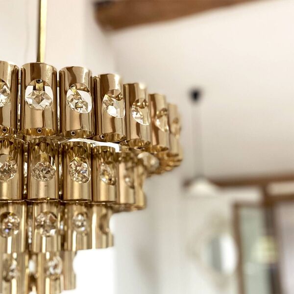 Lustre en tubes de laiton des années 60, attribué à Sciolari