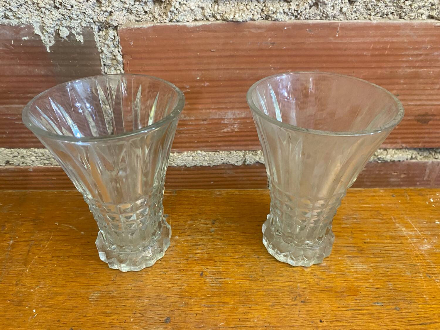 Pair Antique Clear Molded Vase Vintage Decoration #C596