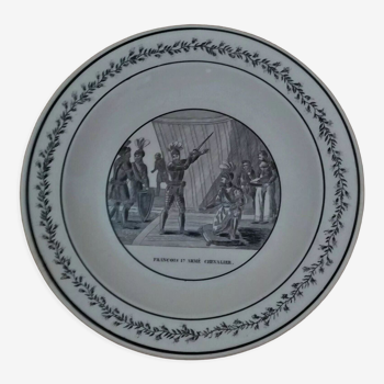 Earthenware plate Montereau 1825 hollow mark Mau N°8 François 1st knight