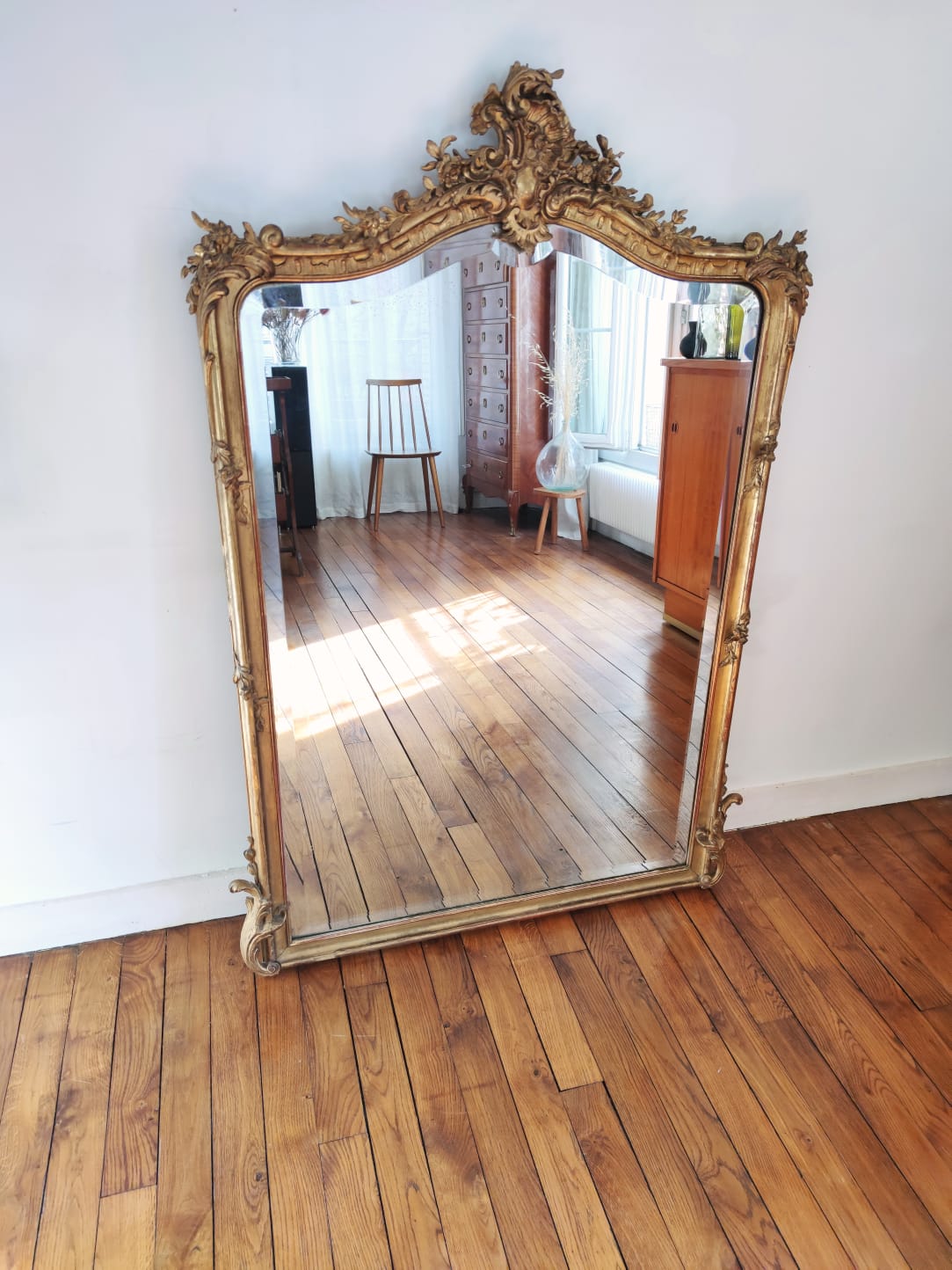 Large gilded mirror louis XV rockery  142x99cm