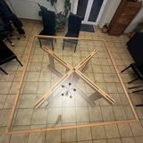 Handcrafted table in glass and larch wood