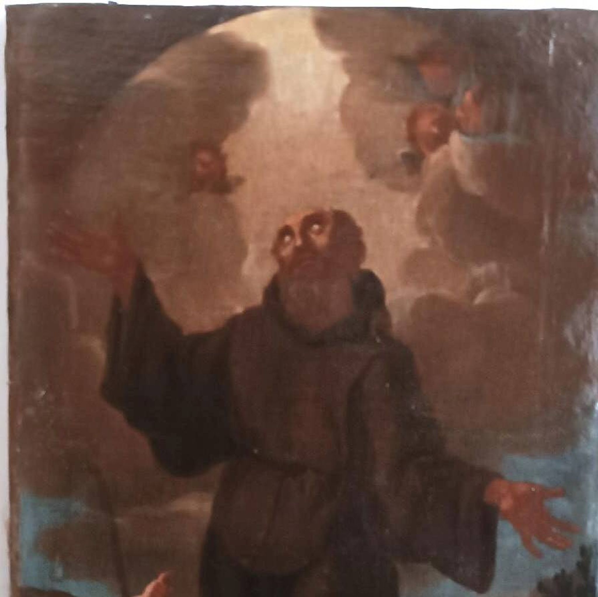 Old Oil Painting on Canvas, Baroque Period, Depicting a Franciscan Saint