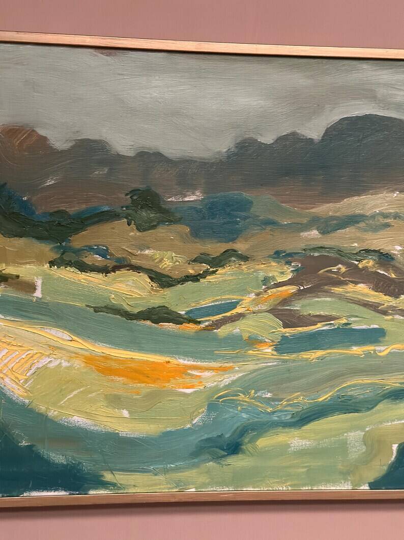 Swedish Oil on Panel “Landscape” by Lars Stocks,Framed & Vintage 77 × 57 cm