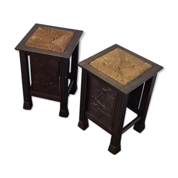 Vintage oak stools made in Worpswede Germany