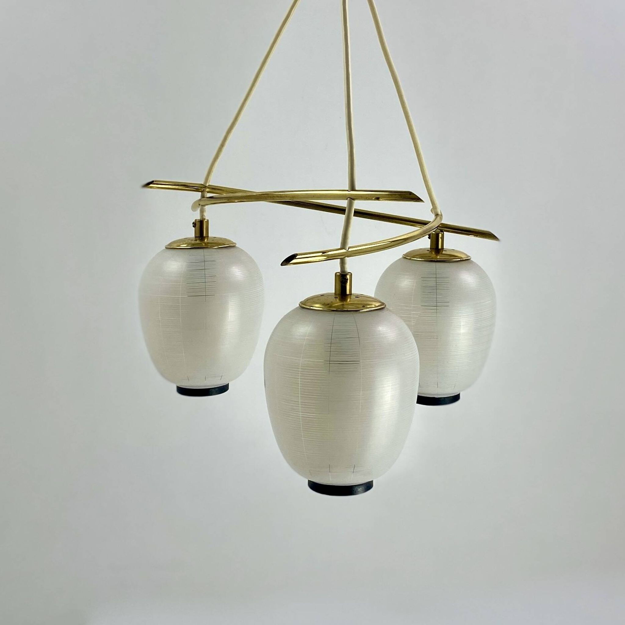 Vintage chandelier, brass, glass, 1958, Doria G 74/61