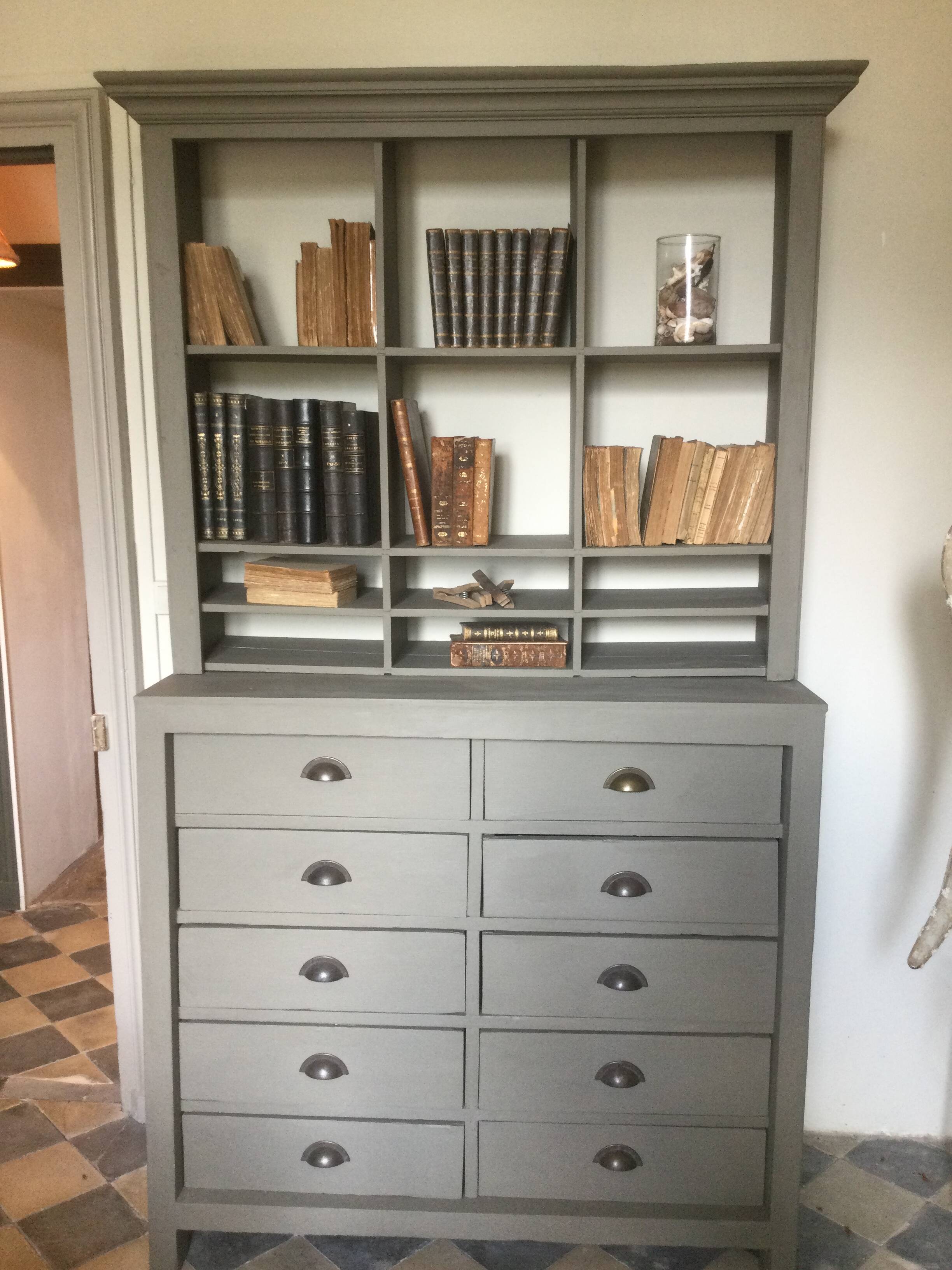 Antique bookcase with drawers