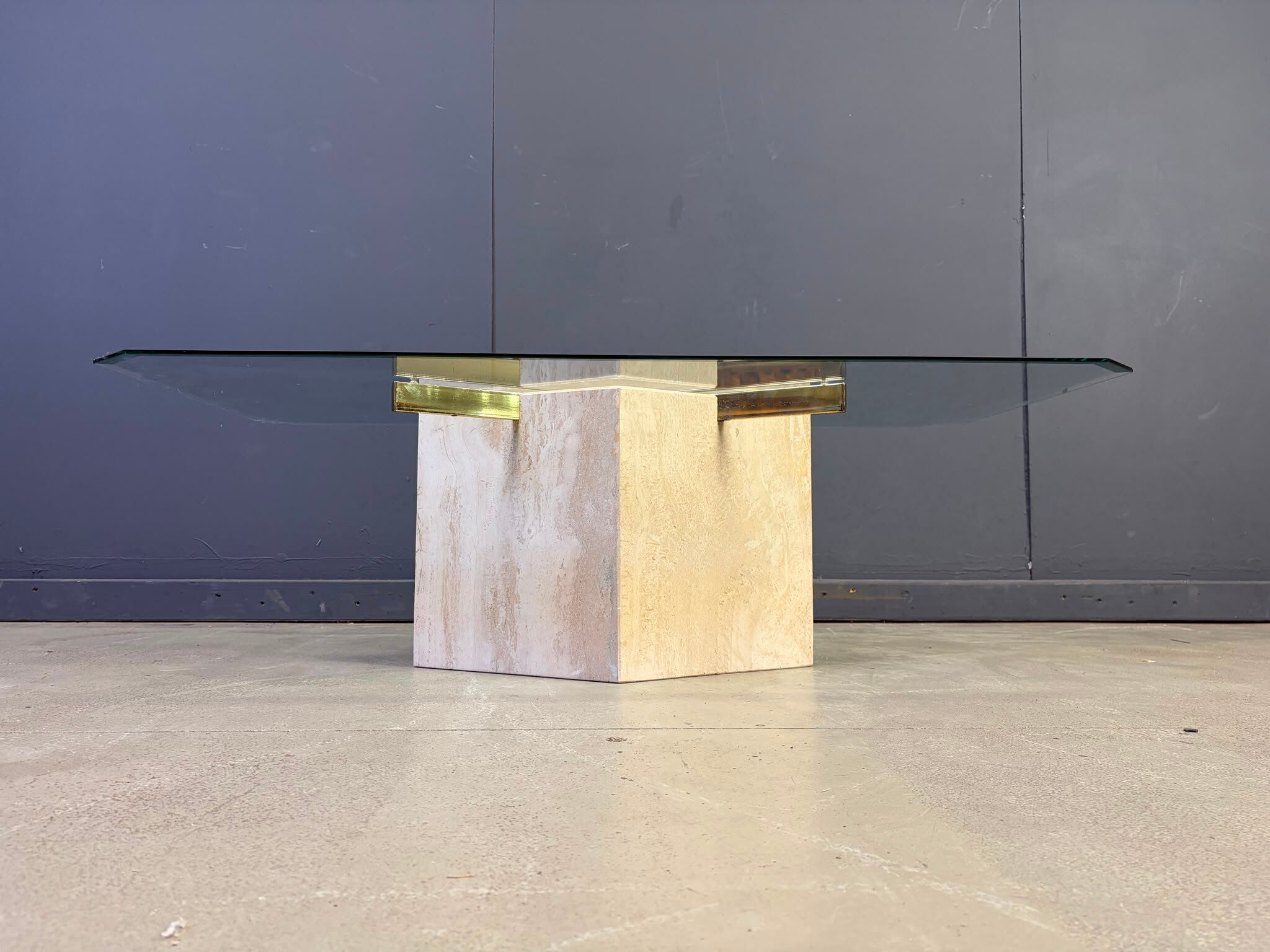 Travertine and brass coffee table by Artedi, 1980s