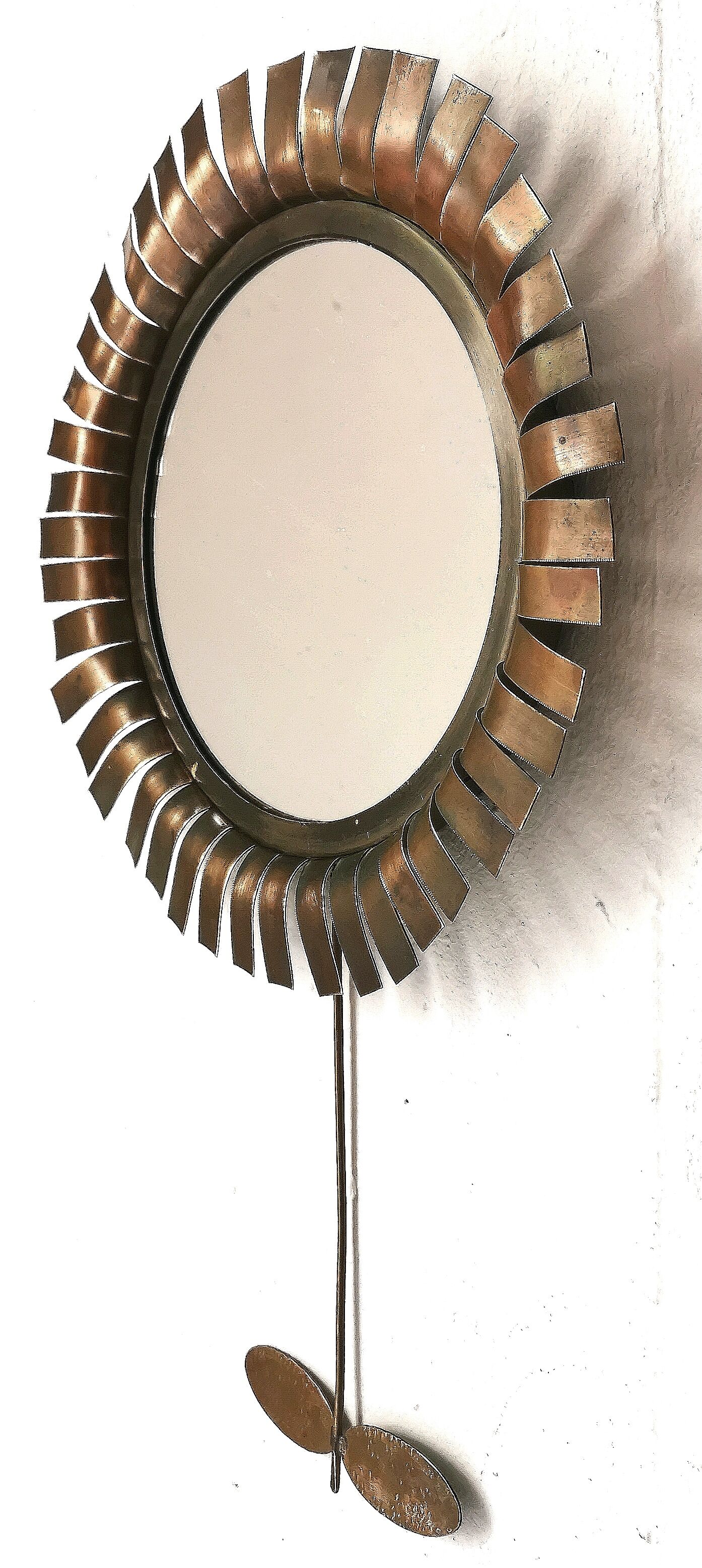 Mirror sun copper flower by Jean Vinay 1960s 28x46cm