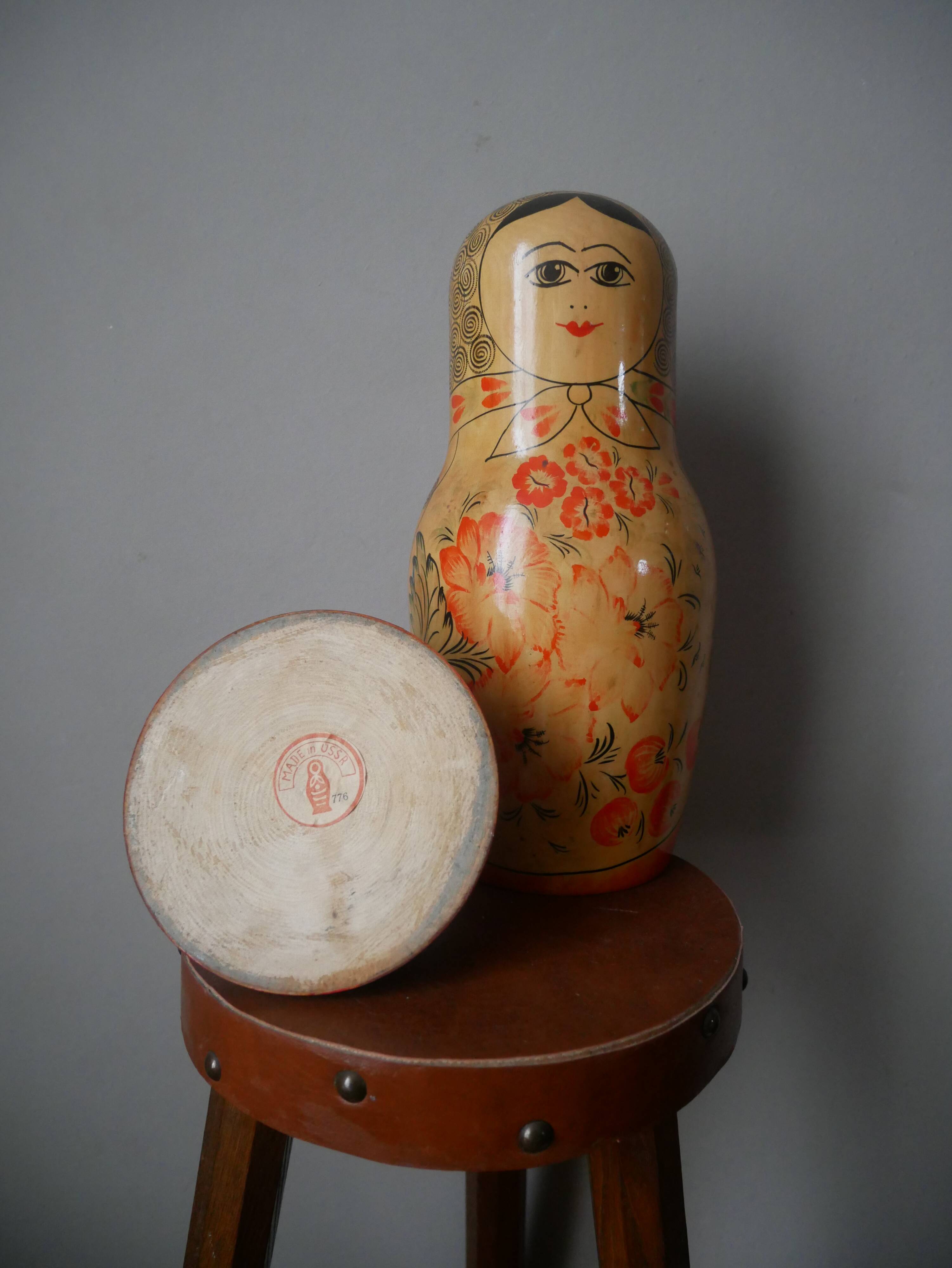 Large vintage handmade Russian doll bottle cover collectible decoration