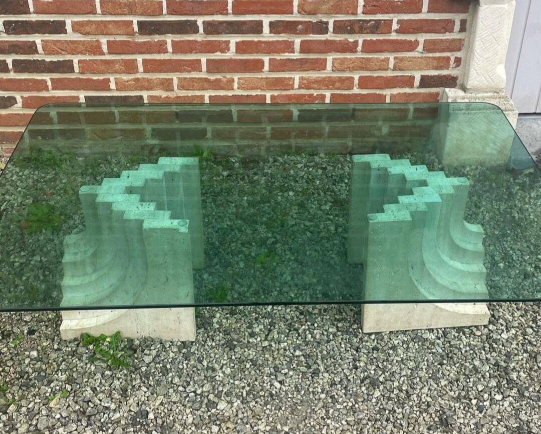Table basse en travertin et verre, Carlo Scarpa, Italy, 1970s