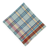 Blue cotton tablecloth with vintage multicolored checks and stripes