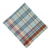 Blue cotton tablecloth with vintage multicolored checks and stripes
