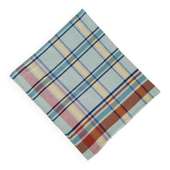 Nappe coton bleue carreaux et rayures multicolores vintage