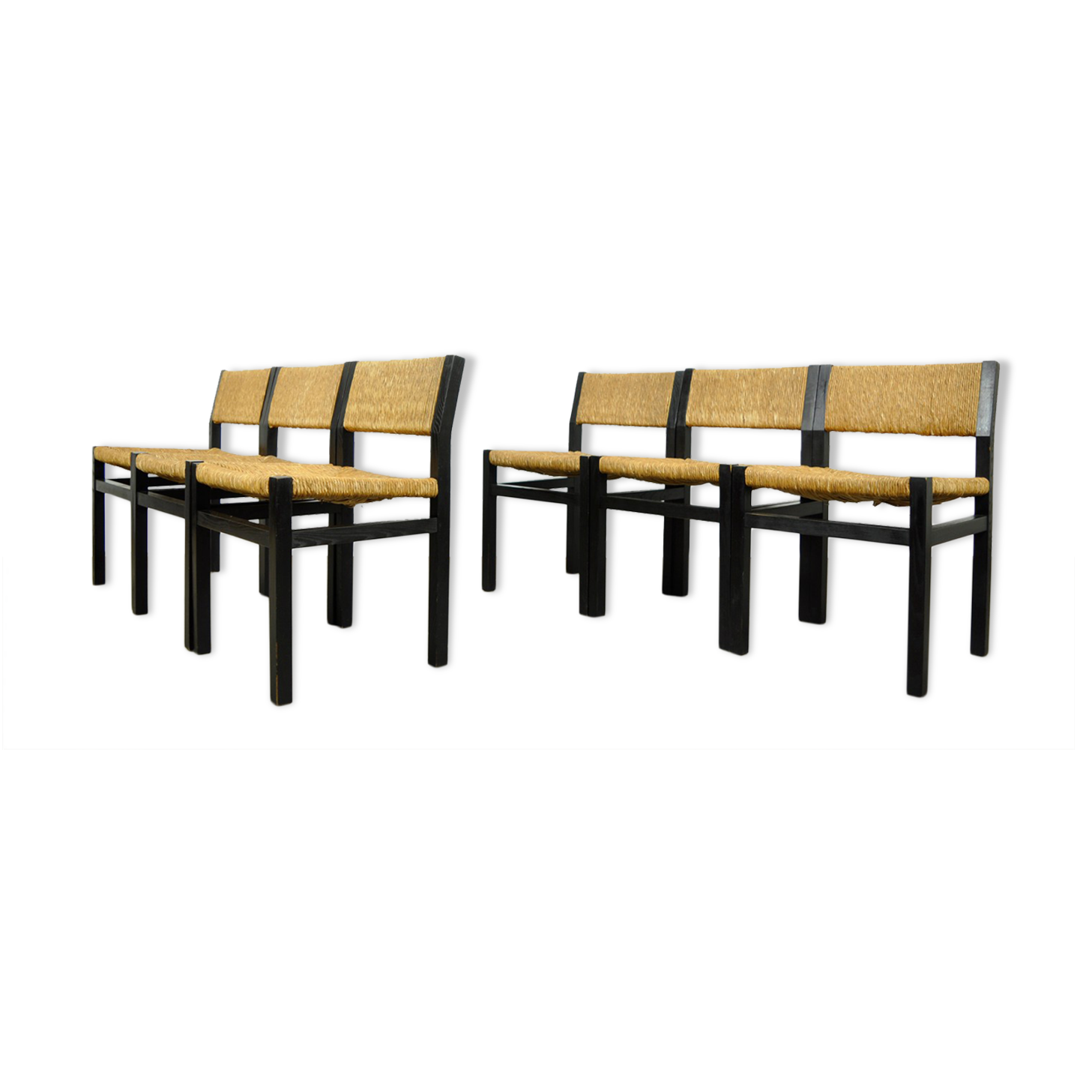 Set of 6 dining chairs with wicker seats by Martin Visser and produced by ‘t Spectrum, 1970s