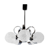 70's glass and stainless steel chandelier