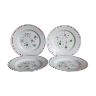 Quatre assiettes à dessert faïence française service"Marie-Claude" années 50.