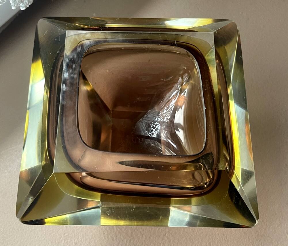 Ashtray or coin tray murano amber and brown by flavio poli