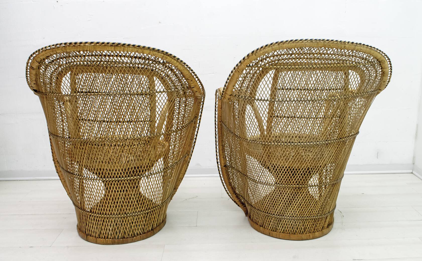 Pair of Mid-Century Modern Wicker Emmanuelle Armchairs from Kok Maison, 197