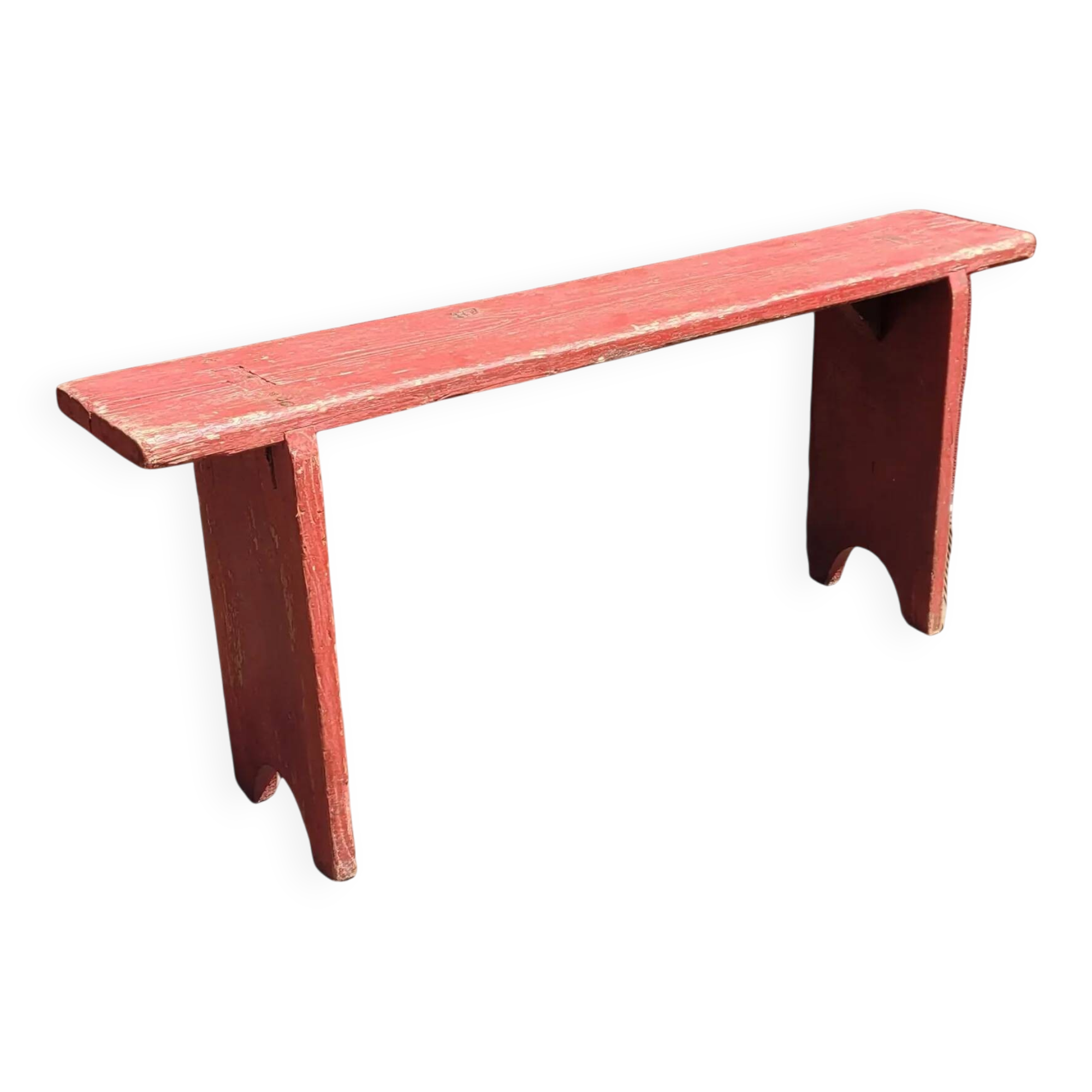 Banc ancien en bois peint en rouge