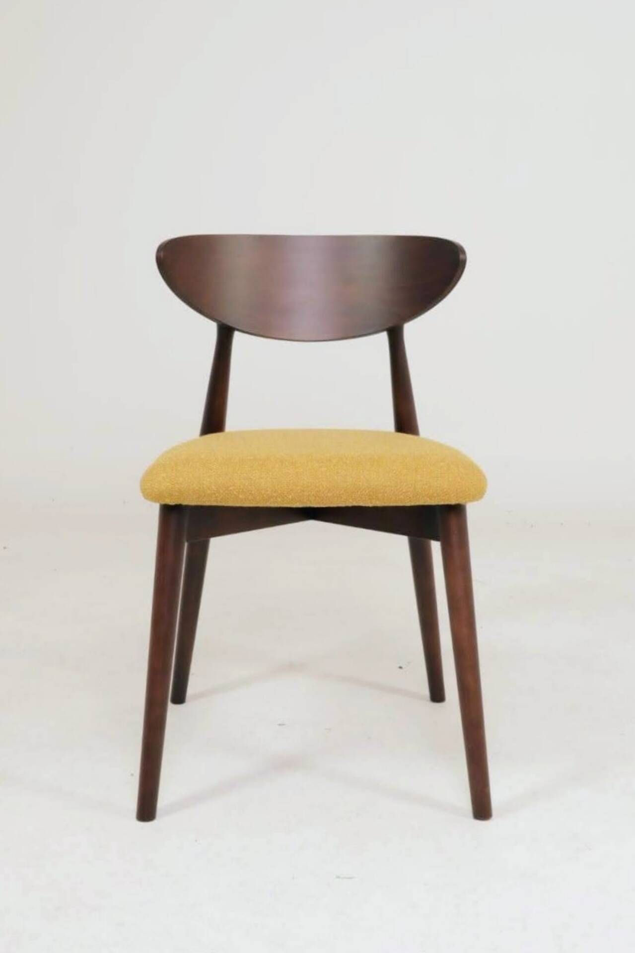Modern Set of 4 Dining Chairs, Ochre Bouclè and Dark walnut beech wood