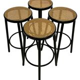 Set of four vintage bar stool - webbing and wood, 1980s Italian design